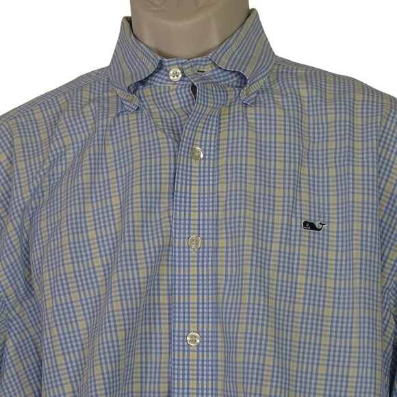 Vineyard Vines Whale Shirt Blue Yellow Plaid Men Size L Long Sleeve Logo - Picture 2 of 11